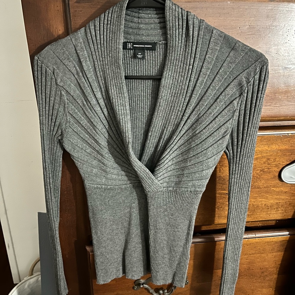 grey knit low cut sweater